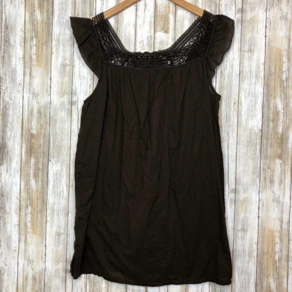 J Crew Brown Flutter Sleeved 100% Cotton Top Med - Picture 4 of 6